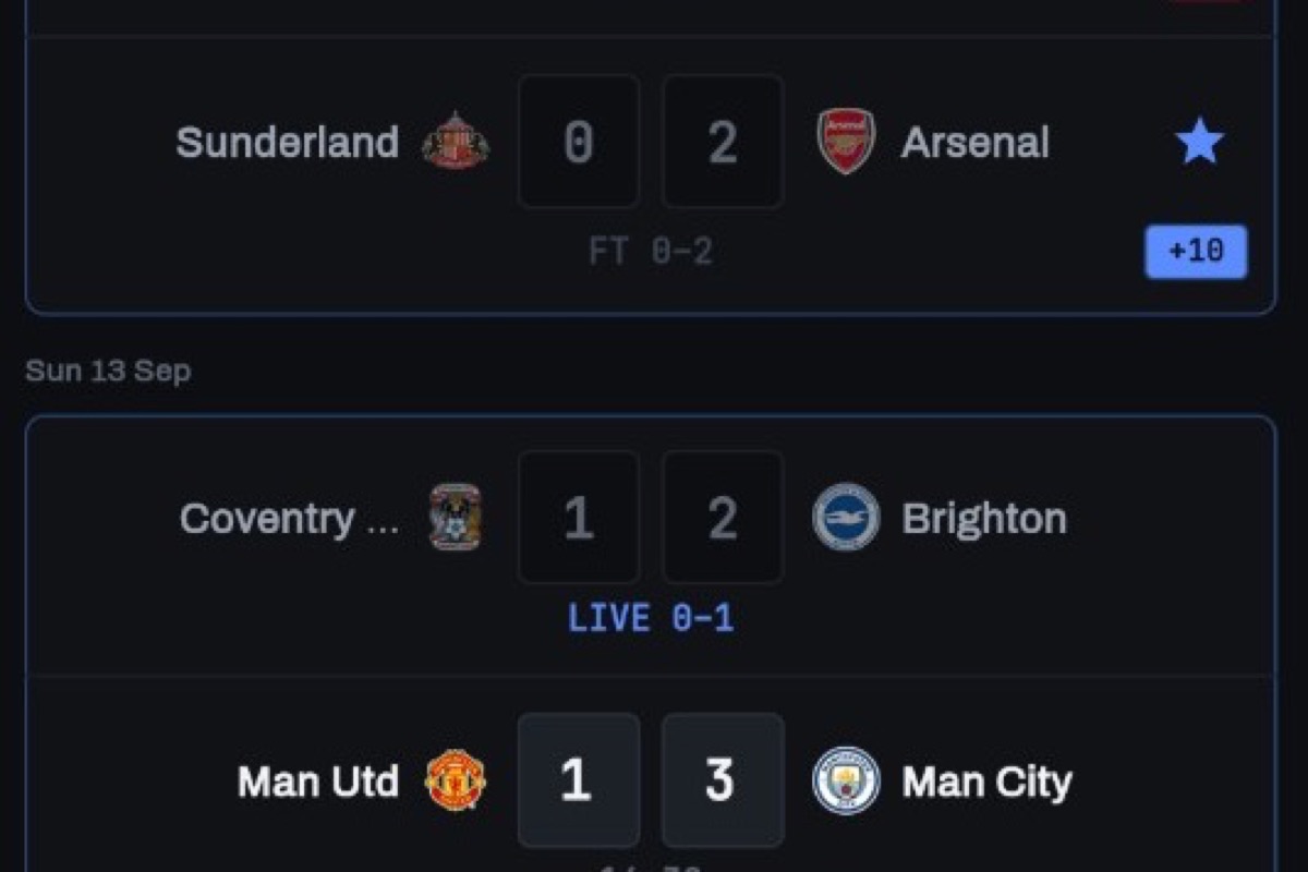 Scoreline Play with a starred pick, a live score, and a match still to kick off